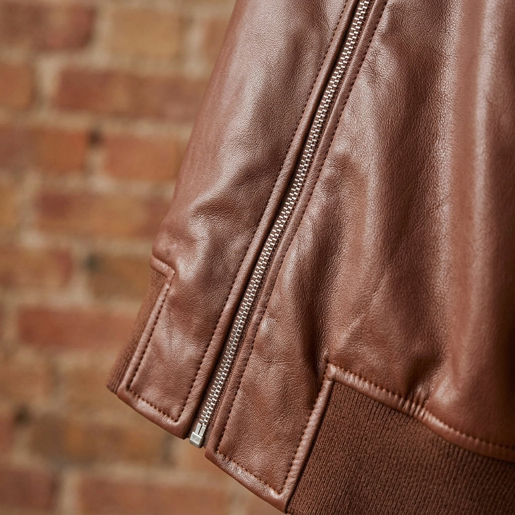 Raine | Ribbed-Trim Bomber Faux Leather Jacket for Winter