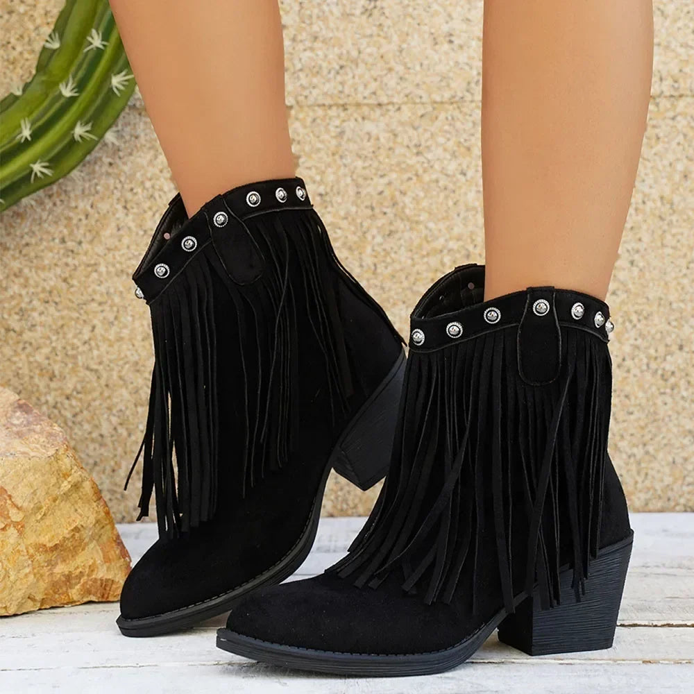 Rosa | Bold Fringe Suede Cowboy Boots