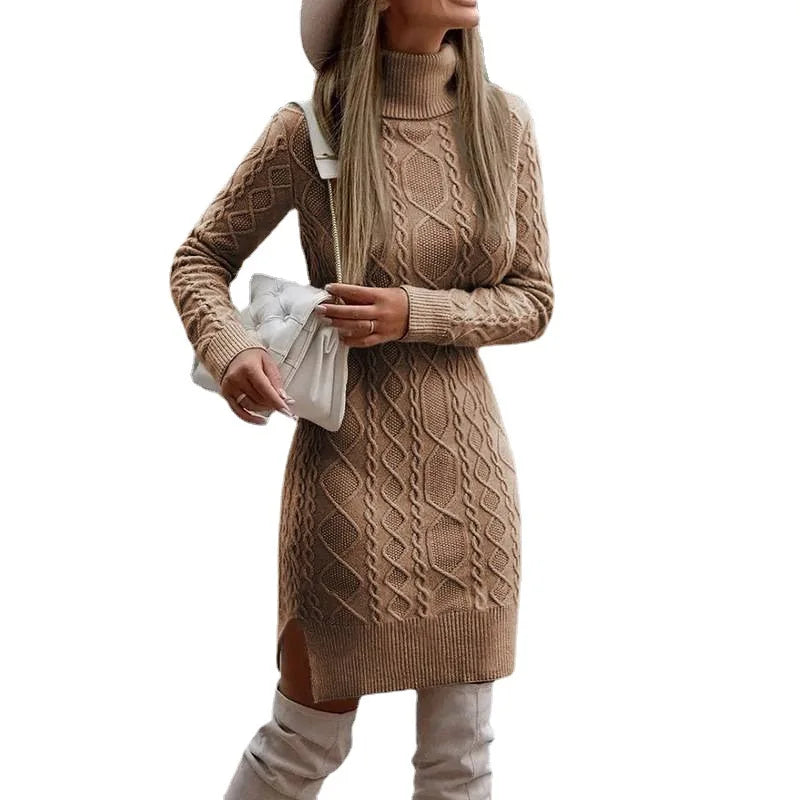 Farrah | Fitted Cable-Knit Turtleneck Women's Sweater Dress for Winter