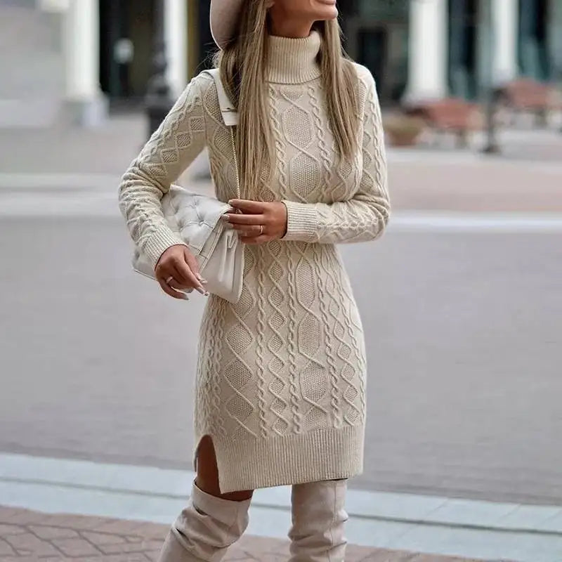 Farrah | Fitted Cable-Knit Turtleneck Women's Sweater Dress for Winter