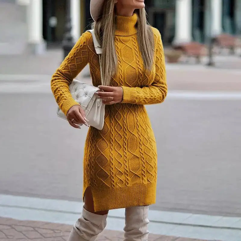 Farrah | Fitted Cable-Knit Turtleneck Women's Sweater Dress for Winter