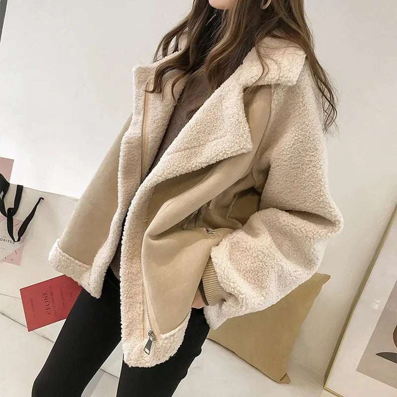 Sloane | Faux Suede Shearling-Lined Aviator Winter Jacket for Cold-Weather