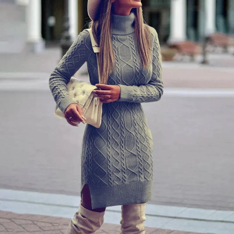 Farrah | Fitted Cable-Knit Turtleneck Women's Sweater Dress for Winter