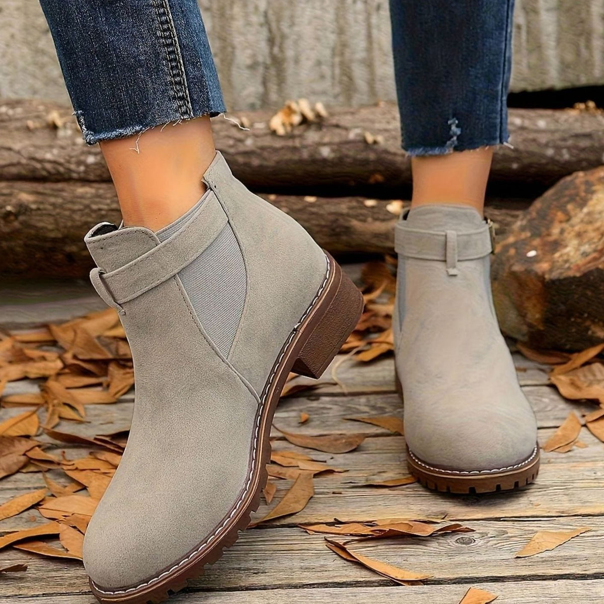 Thea | Suede Ankle Boots with Buckle Strap