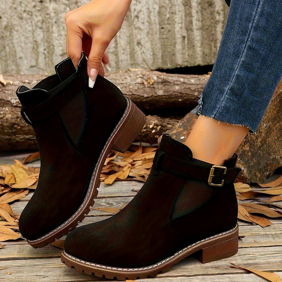 Thea | Suede Ankle Boots with Buckle Strap