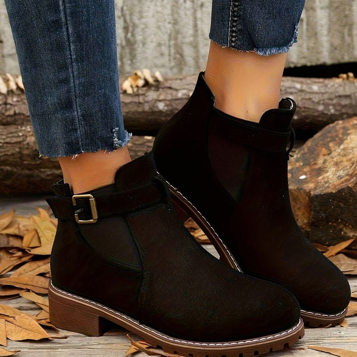 Thea | Suede Ankle Boots with Buckle Strap