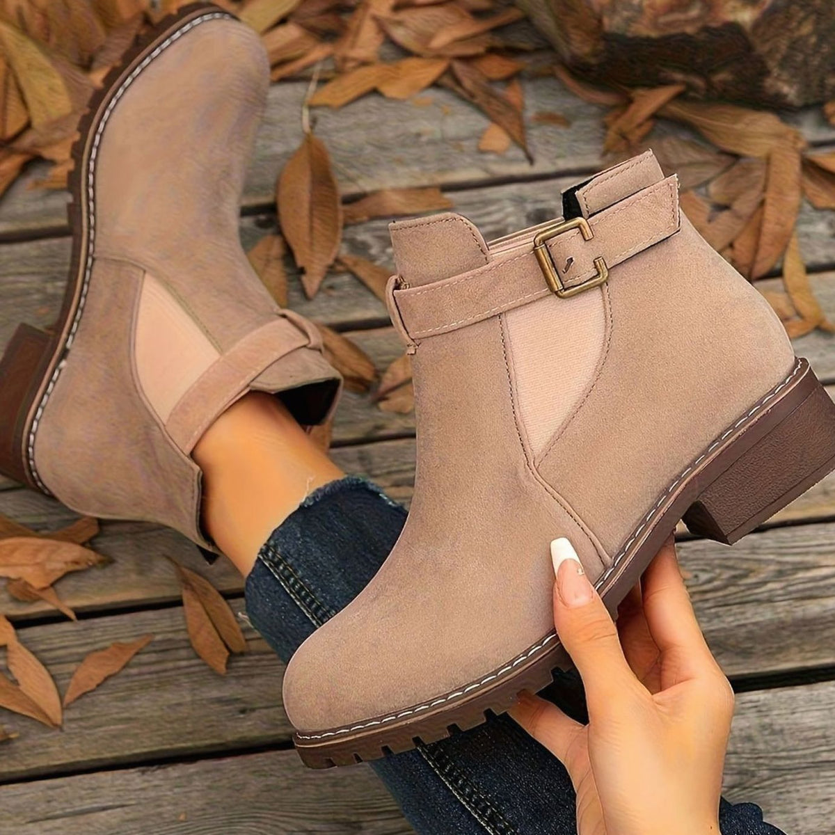 Thea | Suede Ankle Boots with Buckle Strap