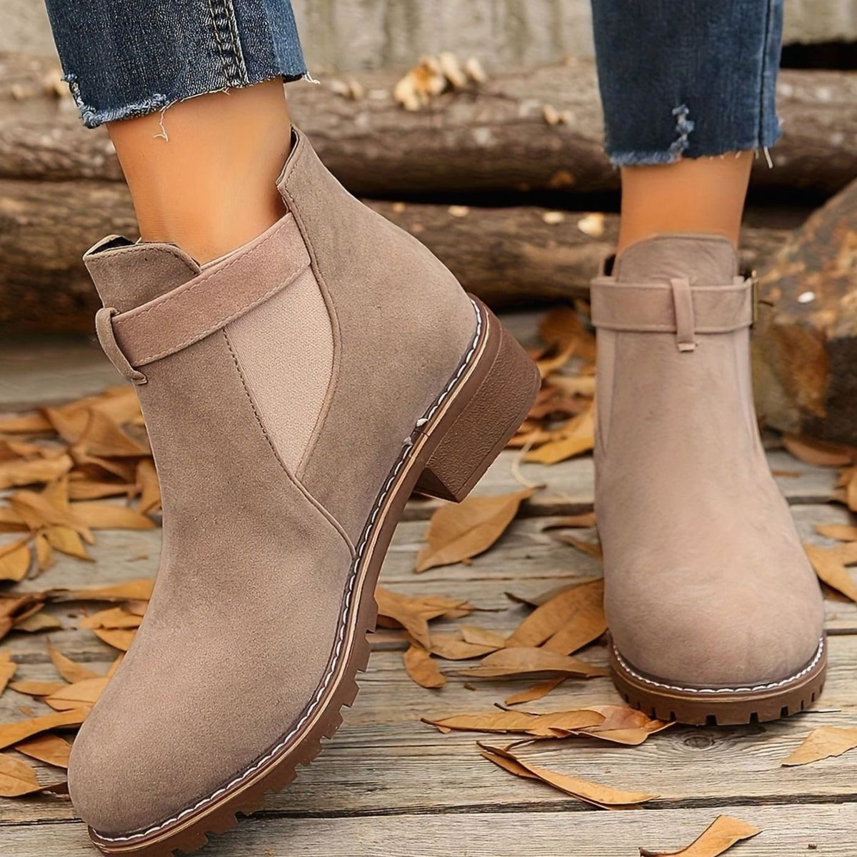Thea | Suede Ankle Boots with Buckle Strap