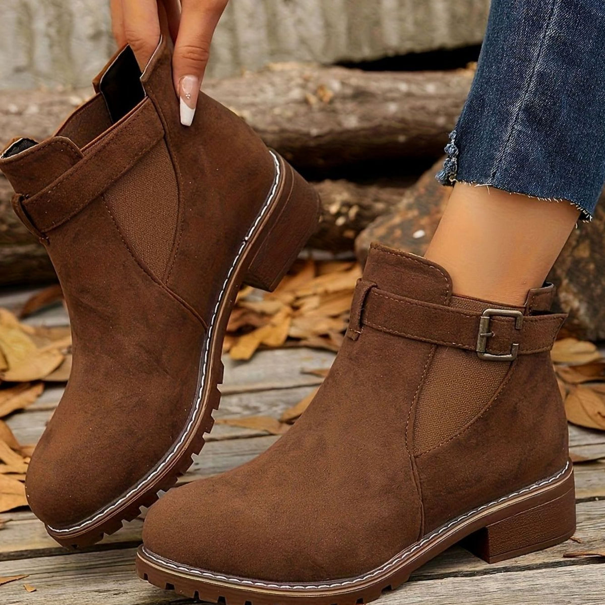 Thea | Suede Ankle Boots with Buckle Strap