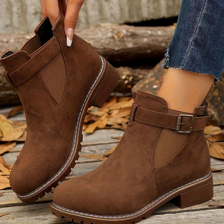Thea | Suede Ankle Boots with Buckle Strap