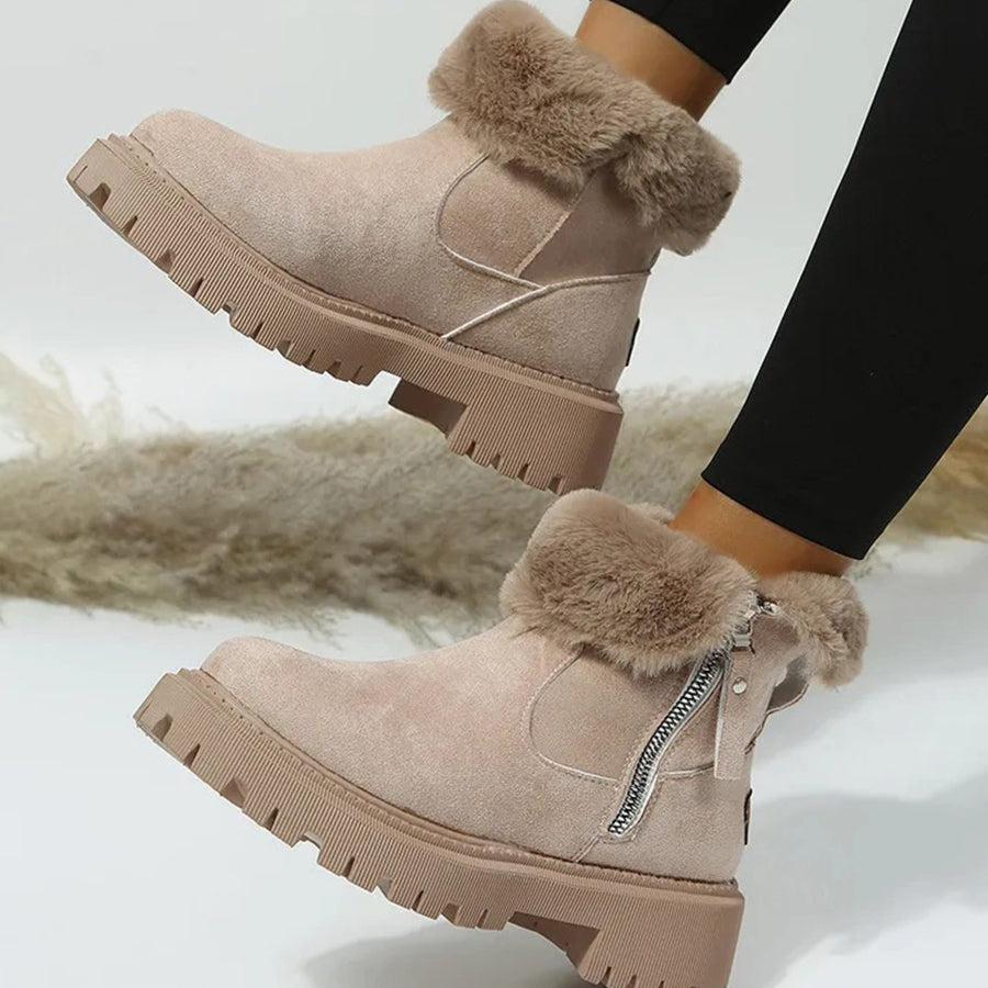 Elin | Warm Suede Ankle Boots with Fur Collar