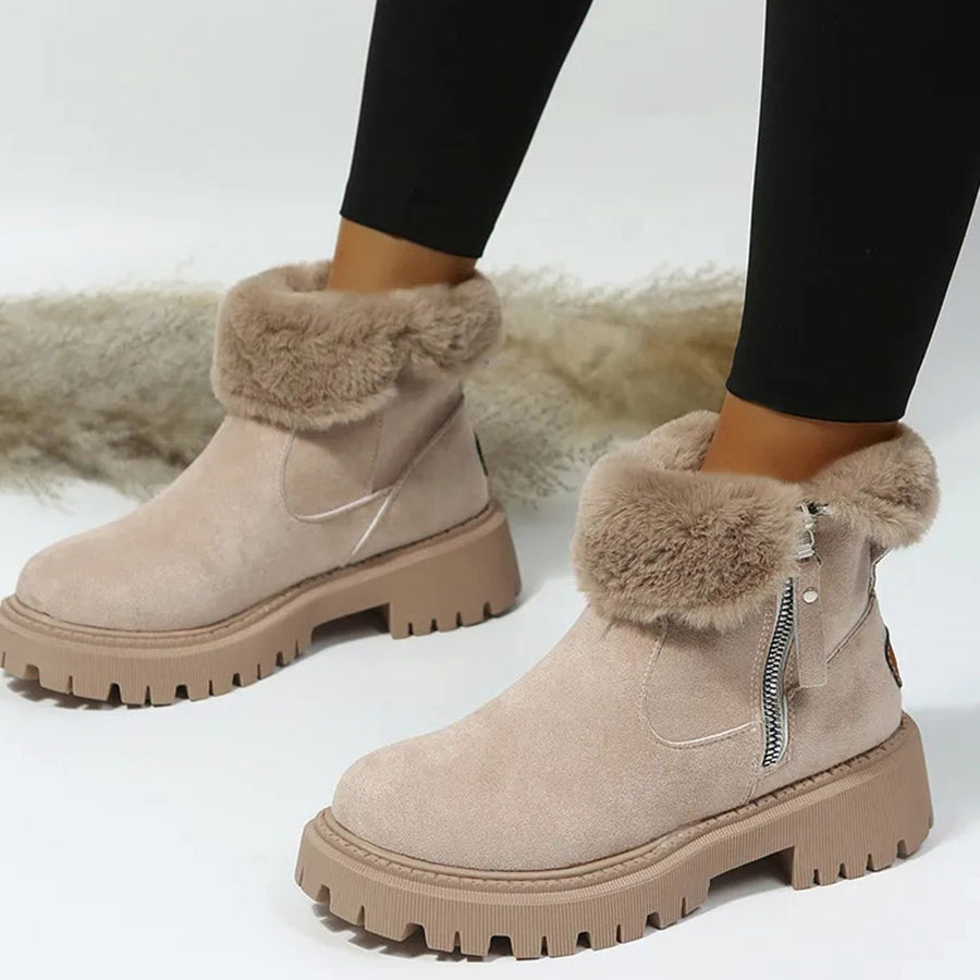 Elin | Warm Suede Ankle Boots with Fur Collar