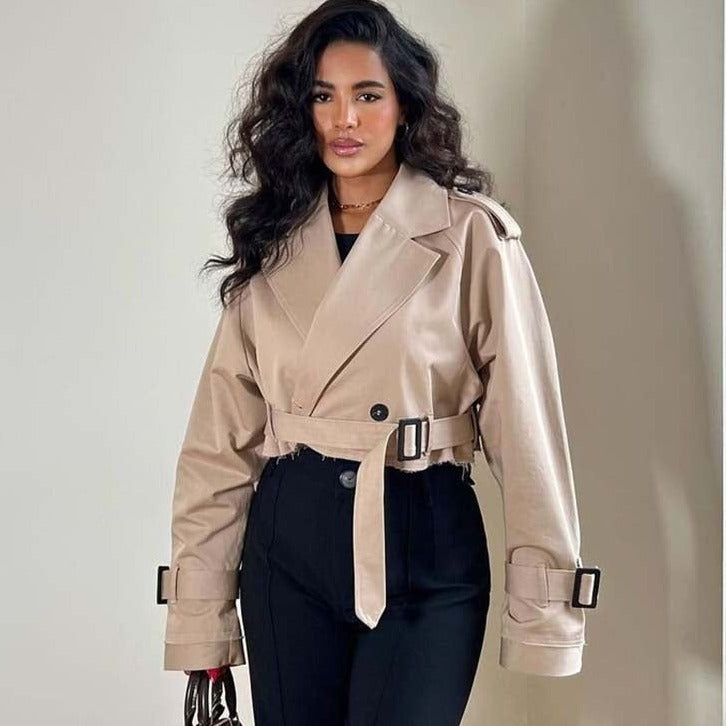 Delmira | Cropped Double-Breasted Trench Jacket