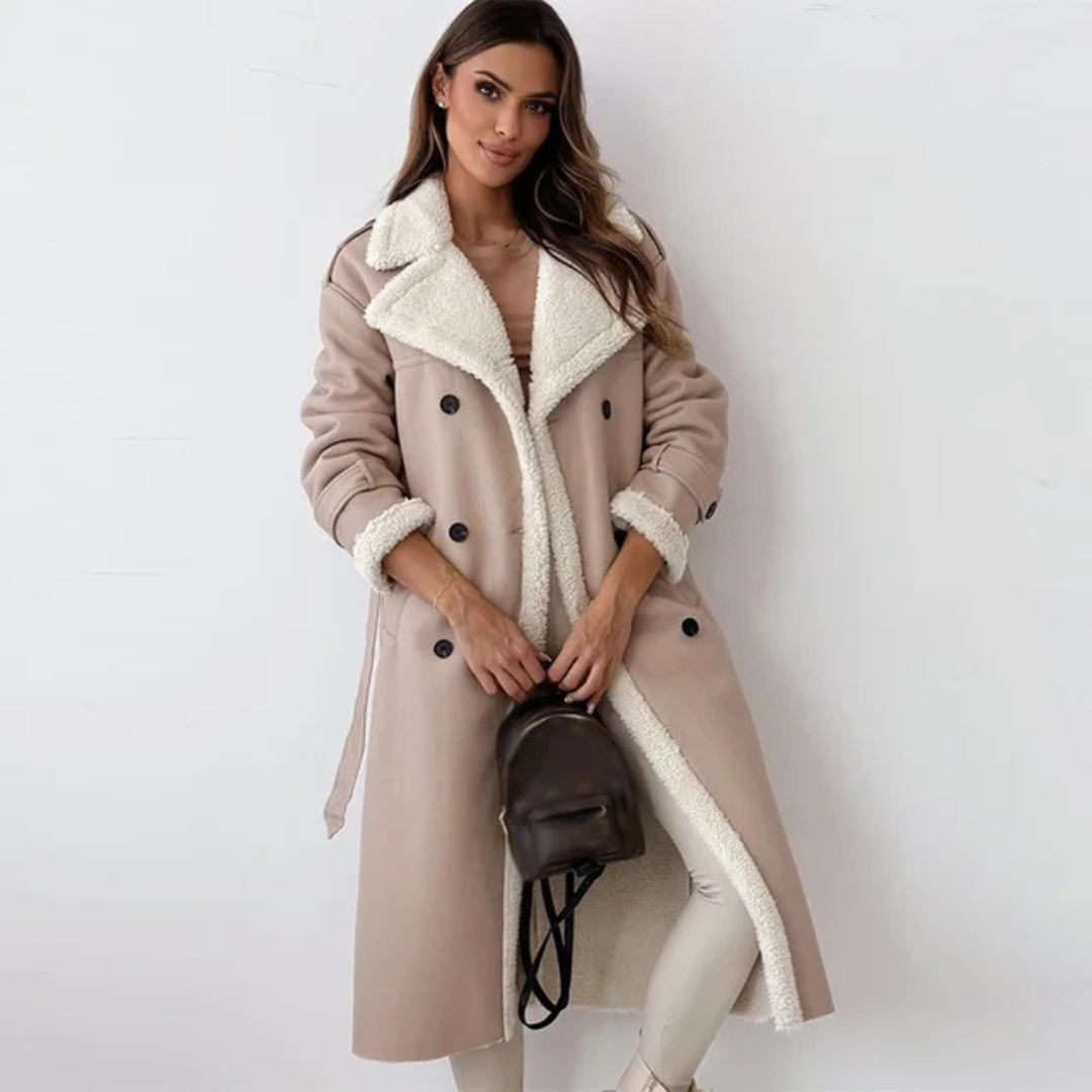 Josslyn | Long Faux Shearling Suede Belted Winter Coat for Cold-Weather