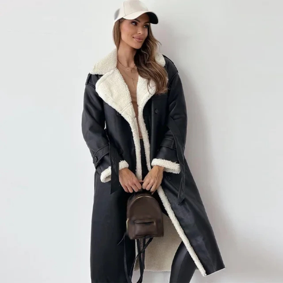 Josslyn | Long Faux Shearling Suede Belted Winter Coat for Cold-Weather