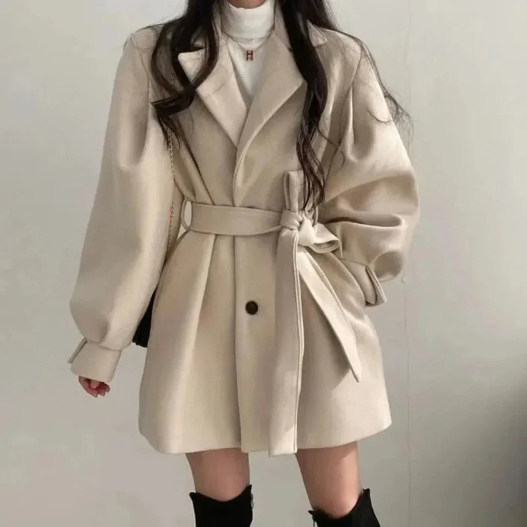 Maëlys | Oversized Puff-Sleeve Belted Trench Coat for Fall