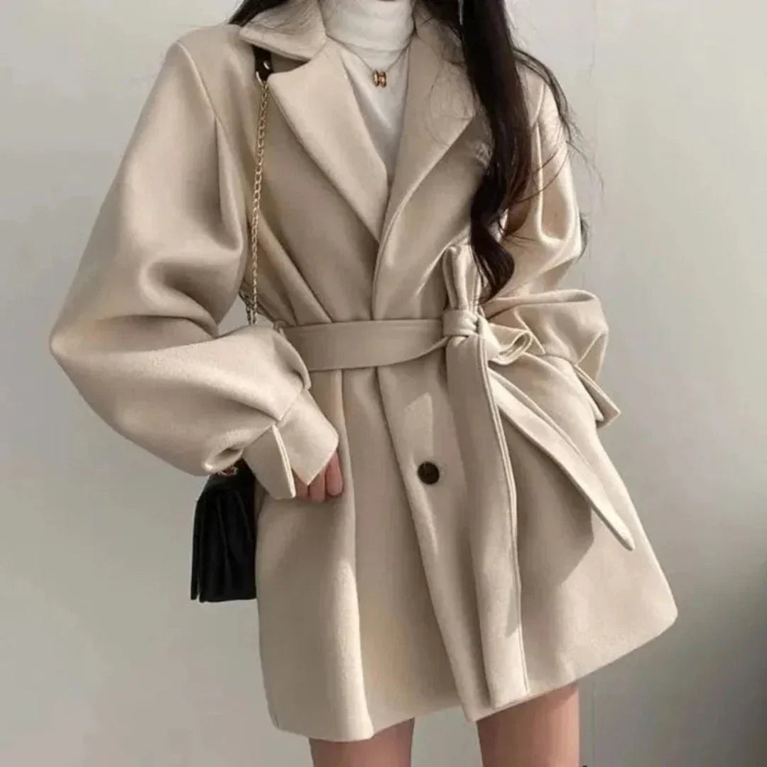 Maëlys | Oversized Puff-Sleeve Belted Trench Coat for Fall