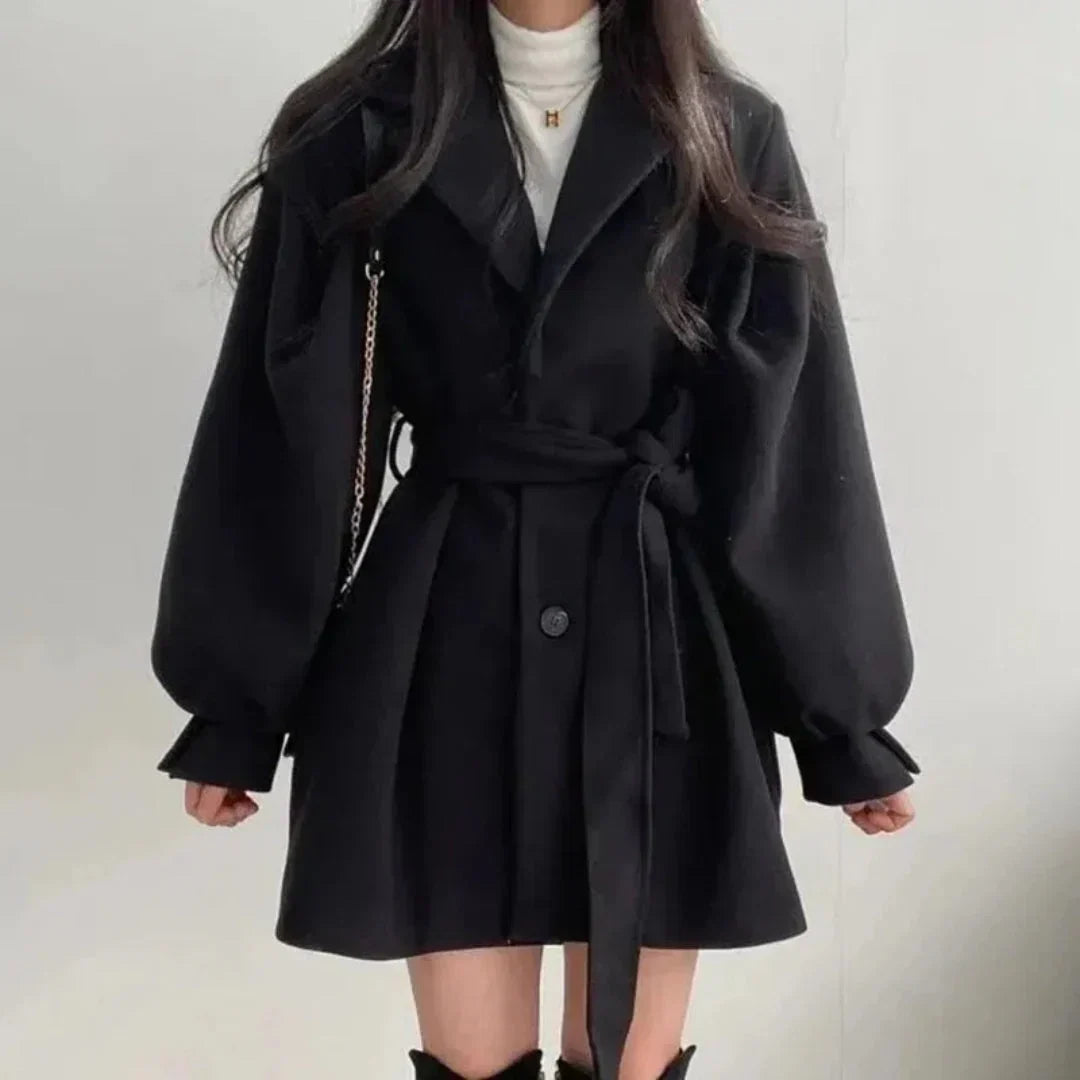 Maëlys | Oversized Puff-Sleeve Belted Trench Coat for Fall