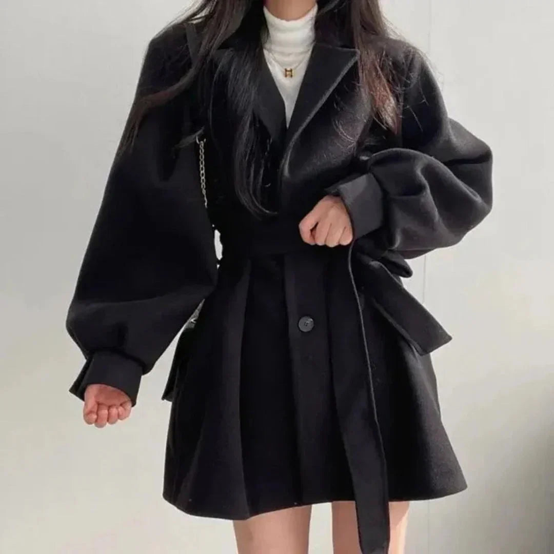 Maëlys | Oversized Puff-Sleeve Belted Trench Coat for Fall