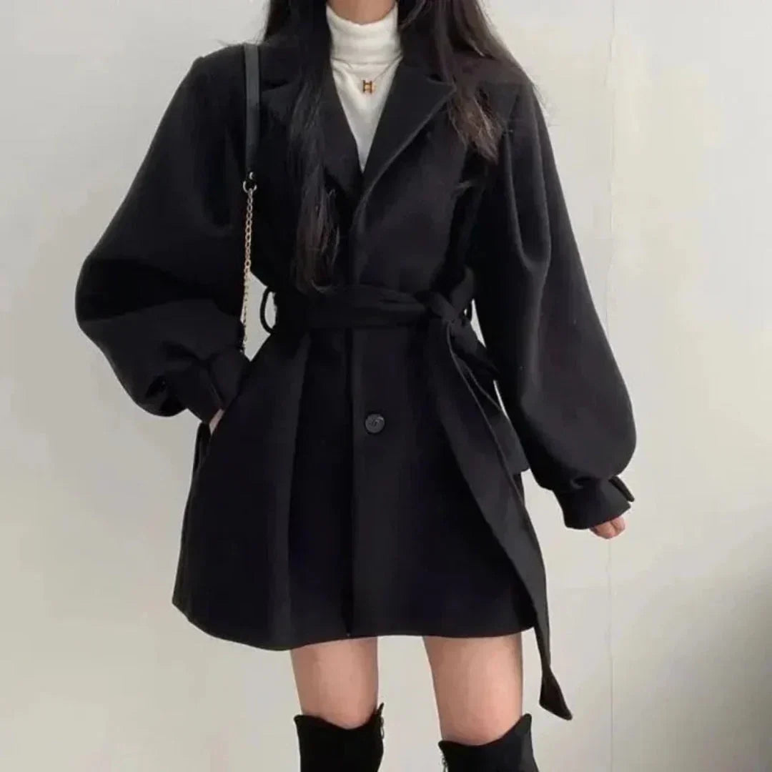 Maëlys | Oversized Puff-Sleeve Belted Trench Coat for Fall