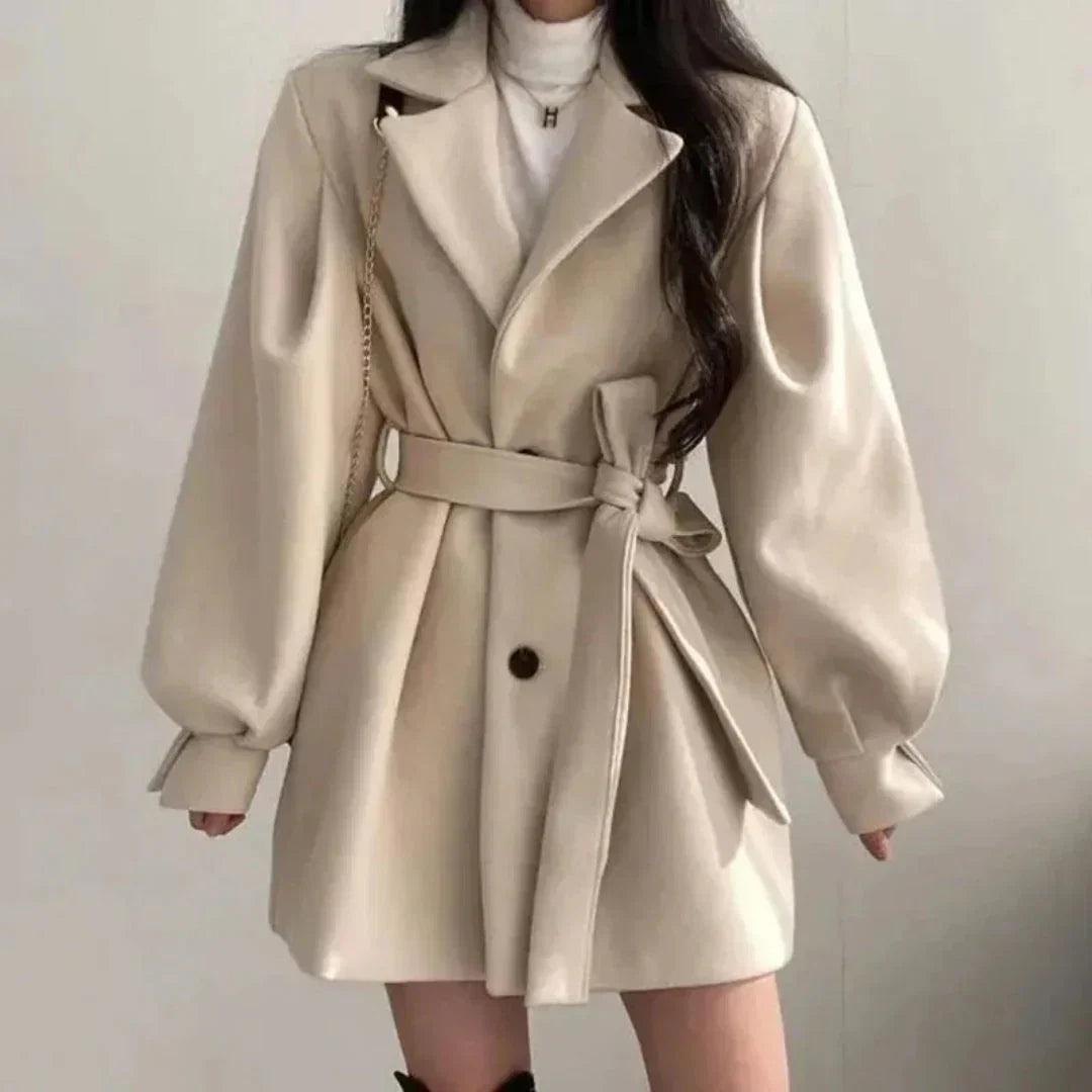 Maëlys | Oversized Puff-Sleeve Belted Trench Coat for Fall