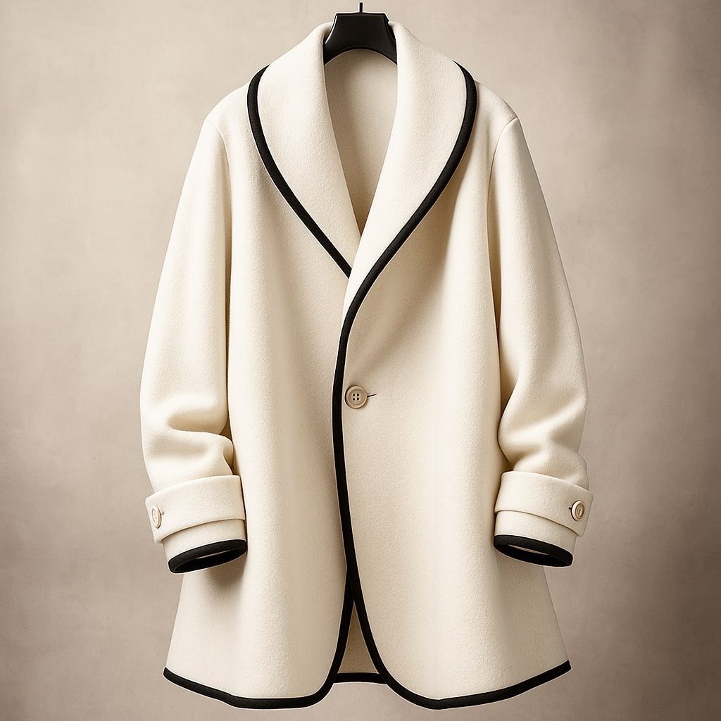 Isolde | Oversized Contrast-Trim Lapel Swing Coat for Winter