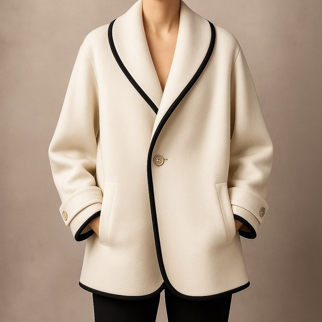 Isolde | Oversized Contrast-Trim Lapel Swing Coat for Winter