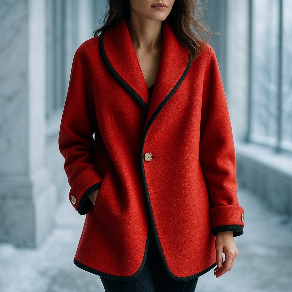 Isolde | Oversized Contrast-Trim Lapel Swing Coat for Winter