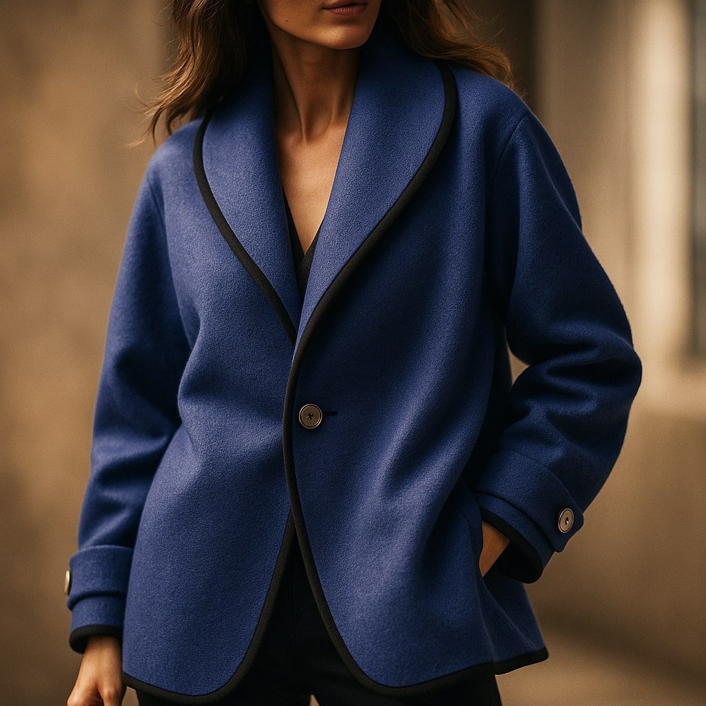 Isolde | Oversized Contrast-Trim Lapel Swing Coat for Winter