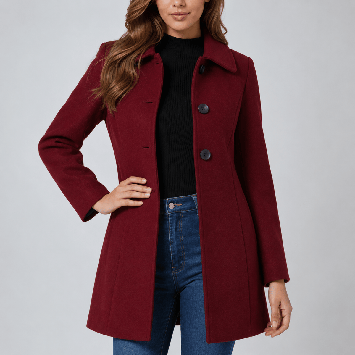 Serelle | Tailored Fitted-Waist Single-Breasted Midi Winter Coat