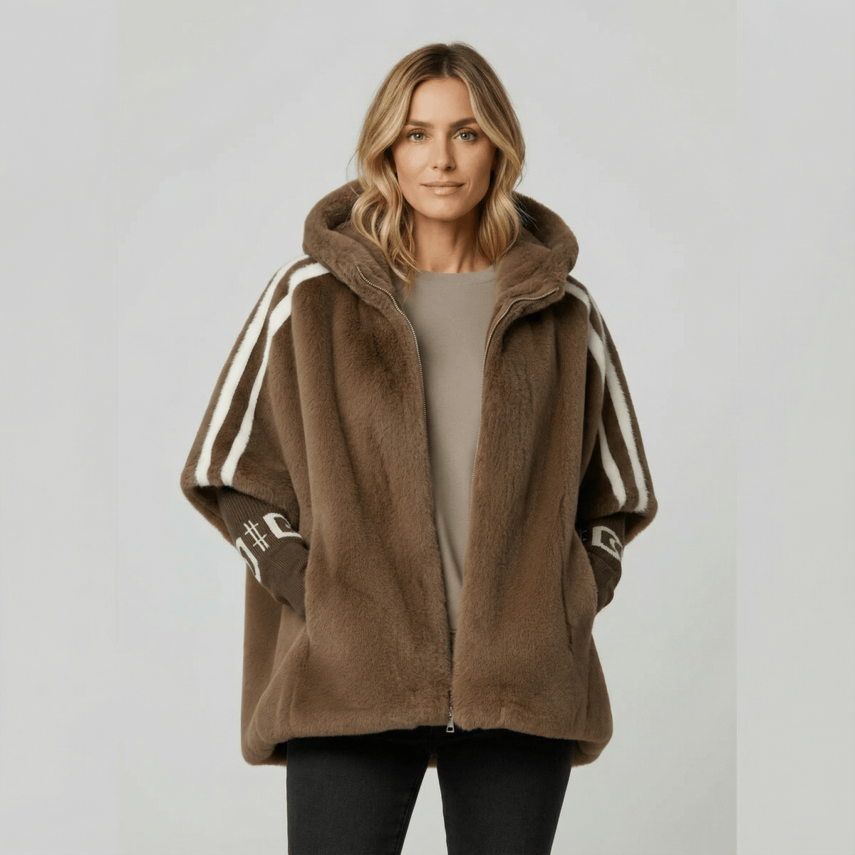 Roxanne | Oversized Hooded Faux Fur Zip-Up Winter Jacket for Cold-Weather