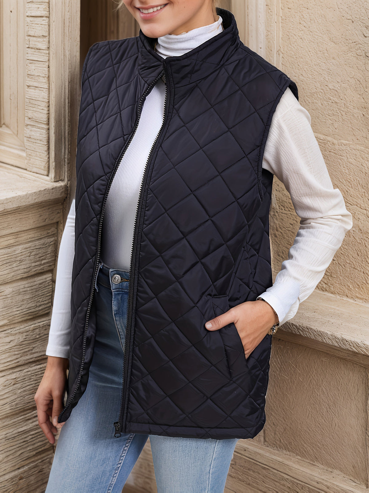 Lowri | Longline Quilted Zip-Up Gilet