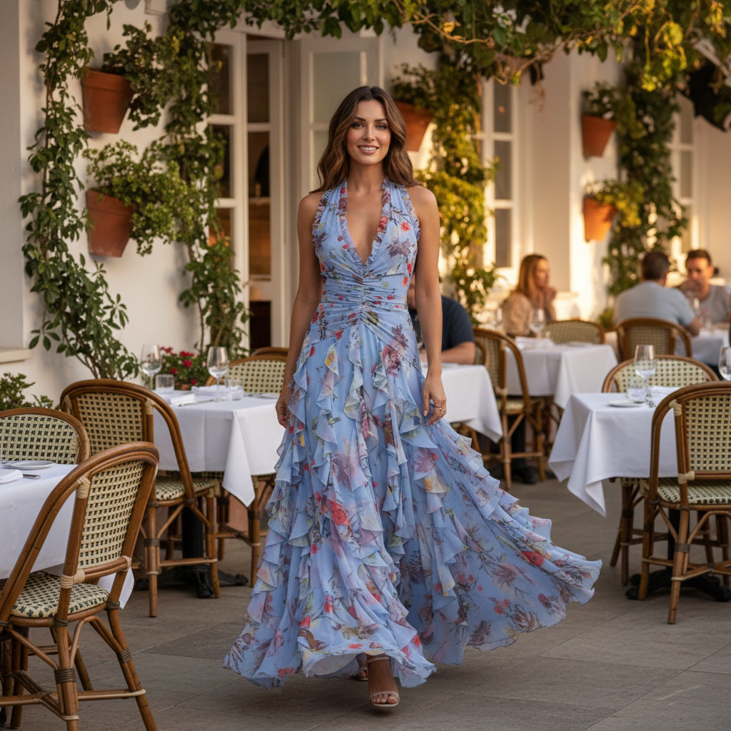 Katriel | Floral Halter Ruffle Women's Party Dress