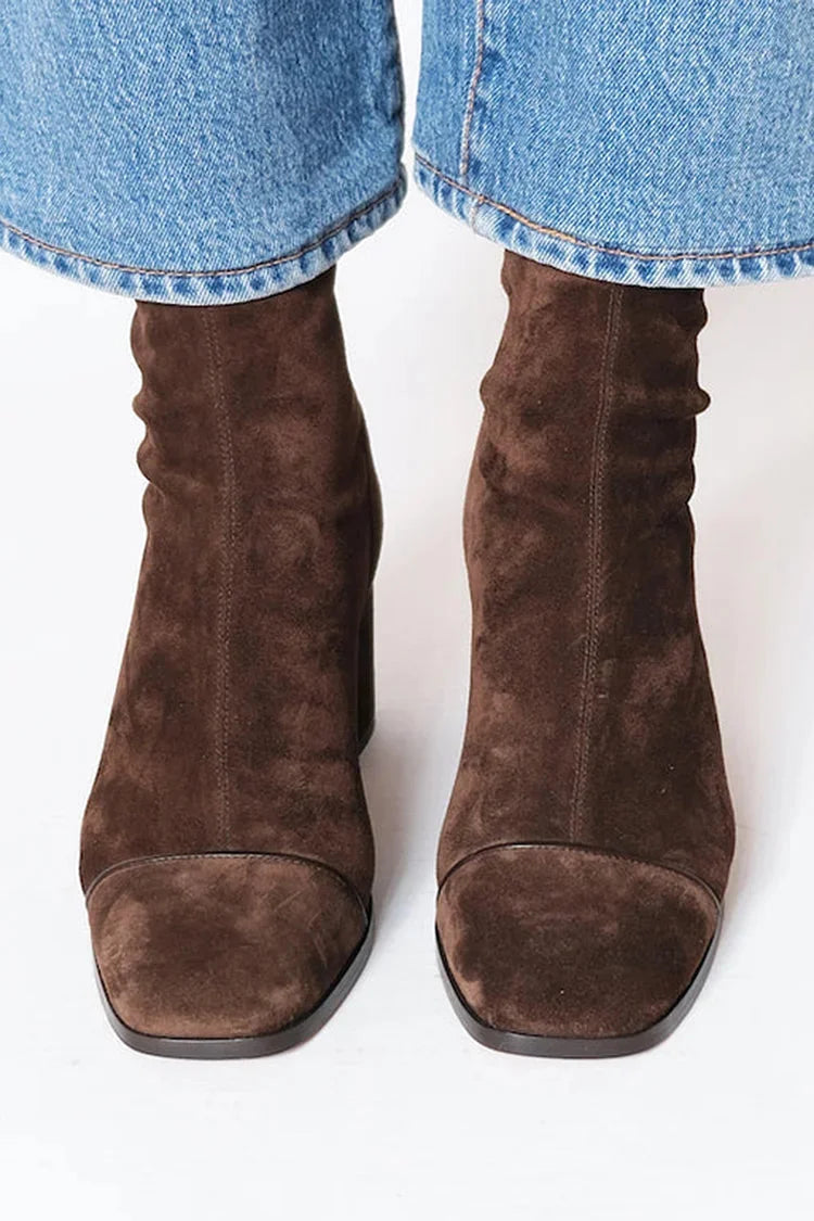 Margot | Suede Square Toe Ankle Boots