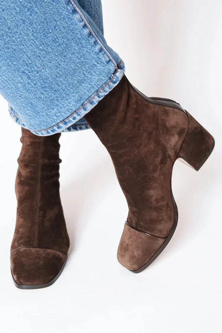 Margot | Suede Square Toe Ankle Boots