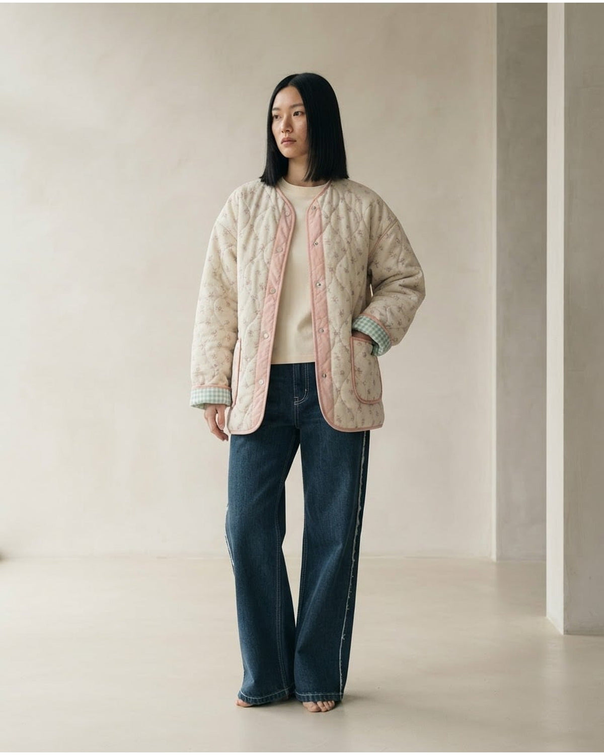 Ella | Floral Gingham-Lined Women's Quilted Jacket for Winter