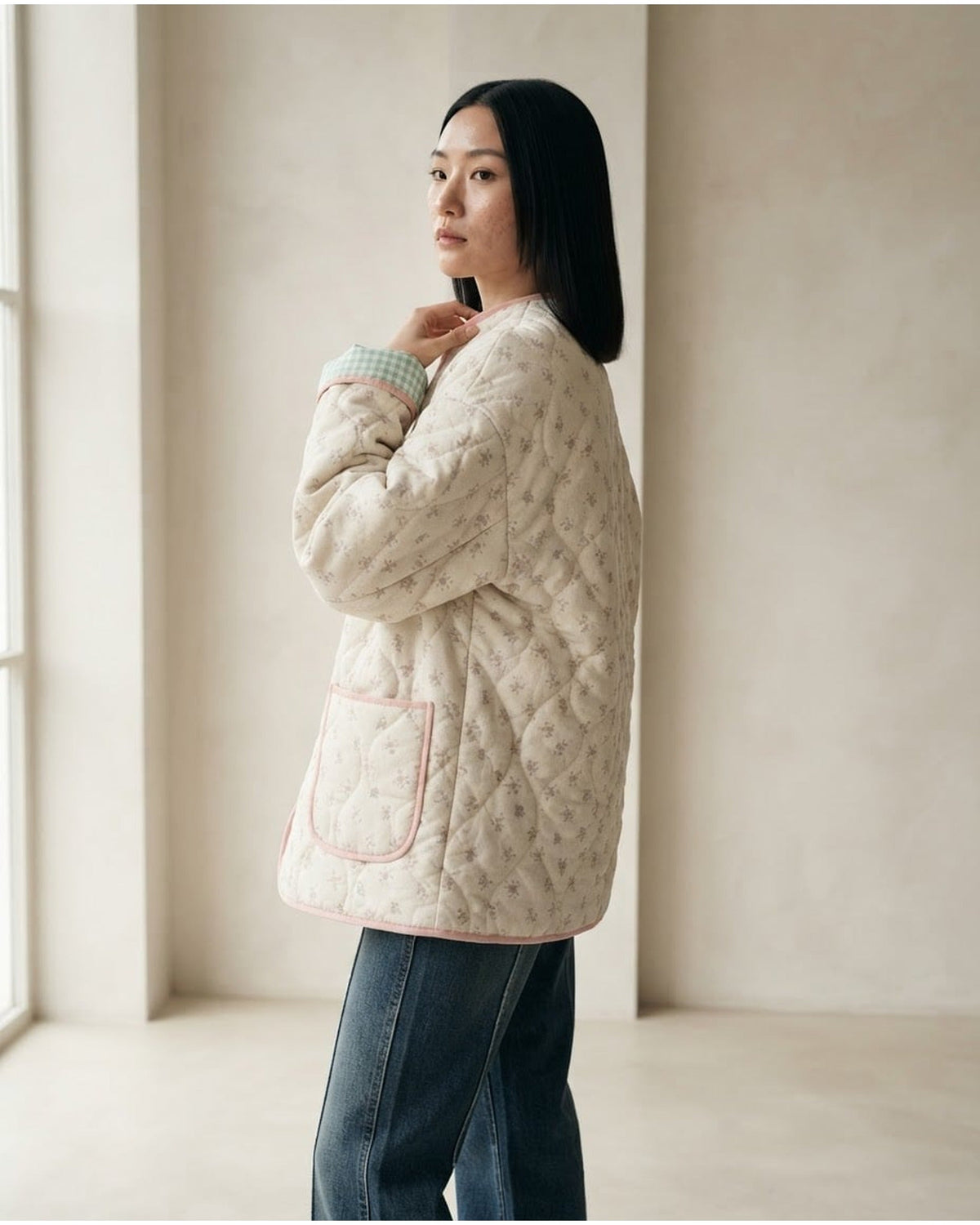 Ella | Floral Gingham-Lined Women's Quilted Jacket for Winter