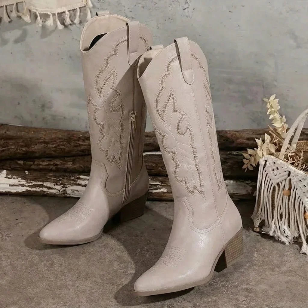 Una | Embroidered Cowgirl Women Knee High Boots for Winter