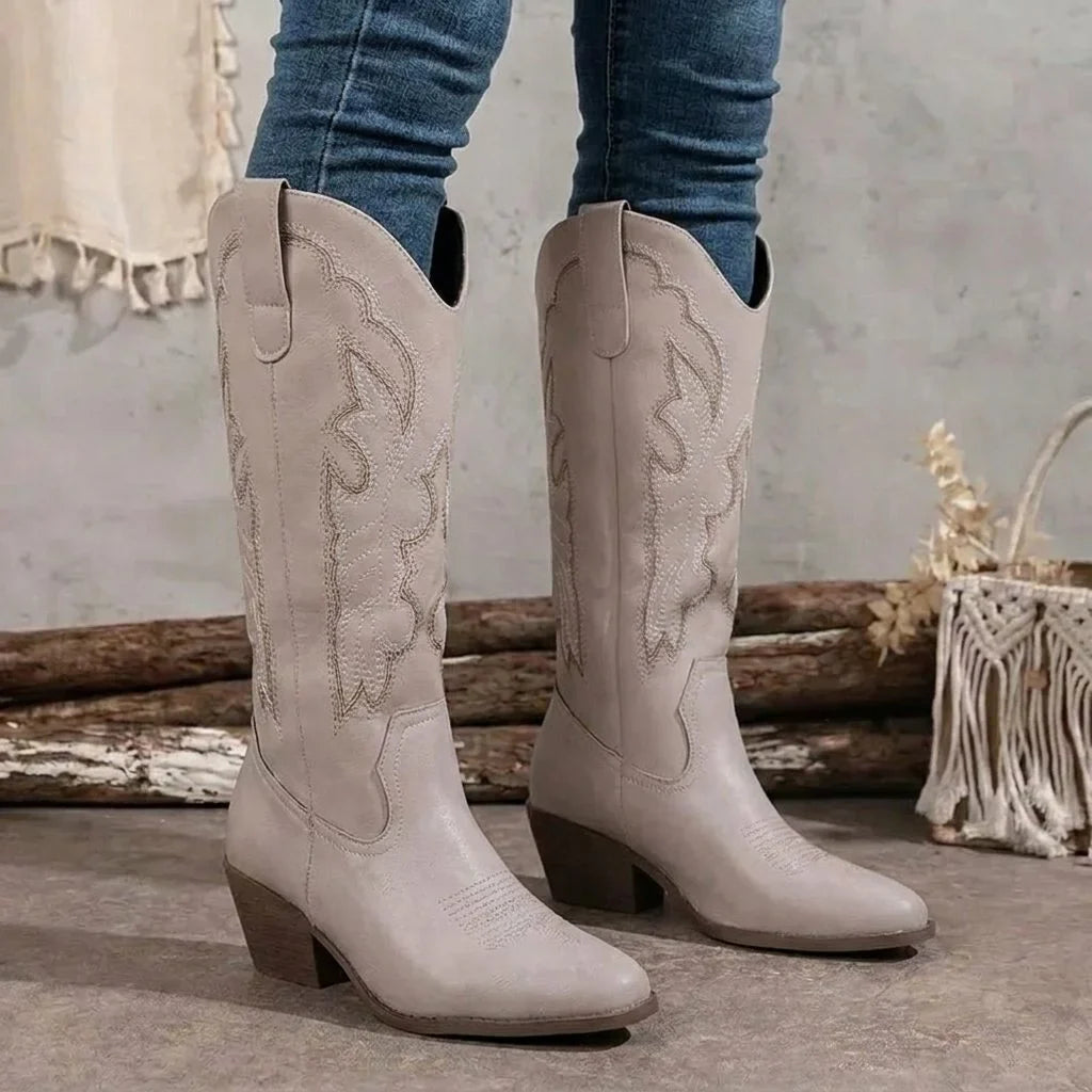 Una | Embroidered Cowgirl Women Knee High Boots for Winter
