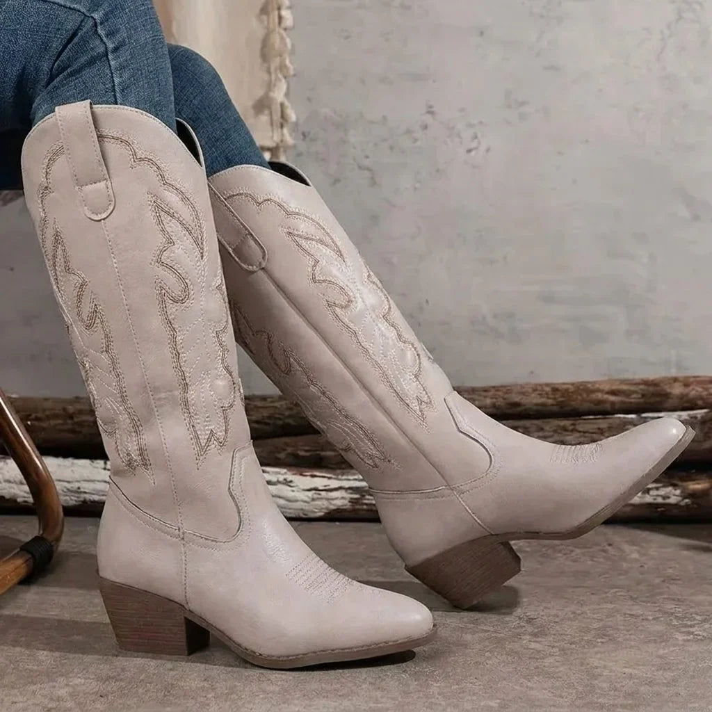 Una | Embroidered Cowgirl Women Knee High Boots for Winter