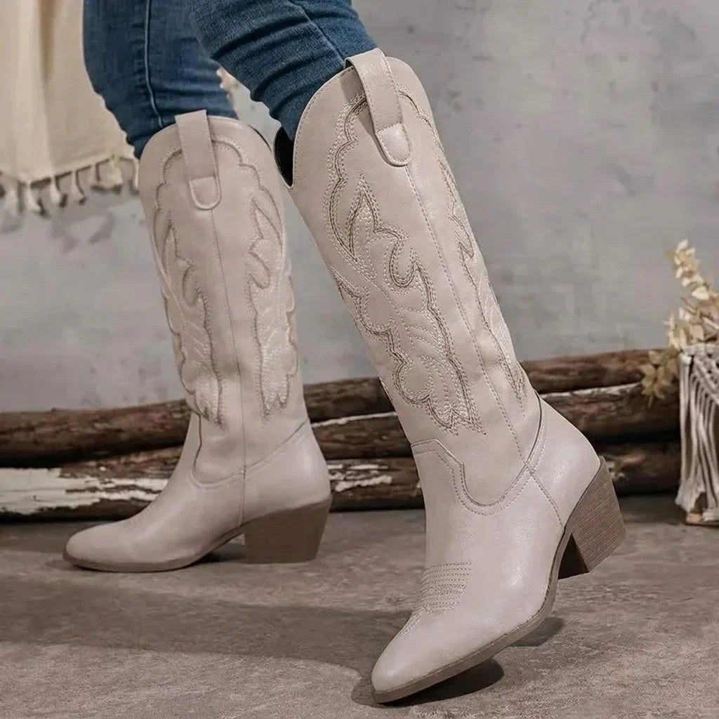 Una | Embroidered Cowgirl Women Knee High Boots for Winter