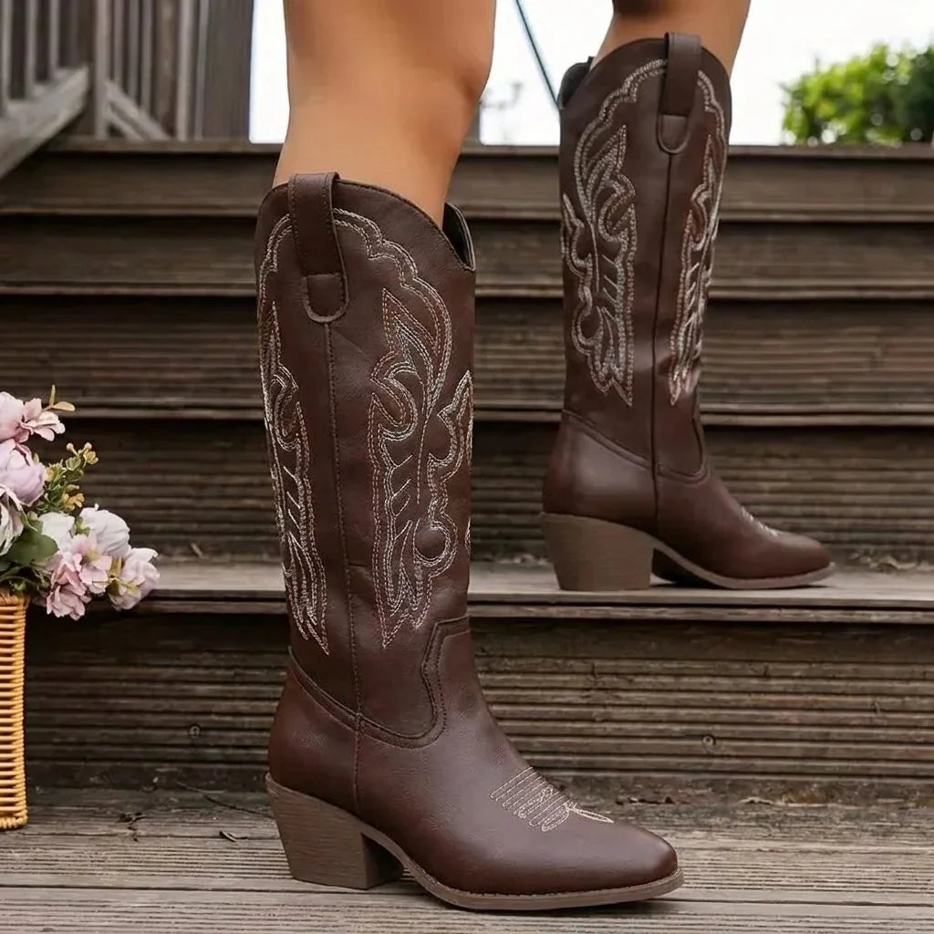 Una | Embroidered Cowgirl Women Knee High Boots for Winter