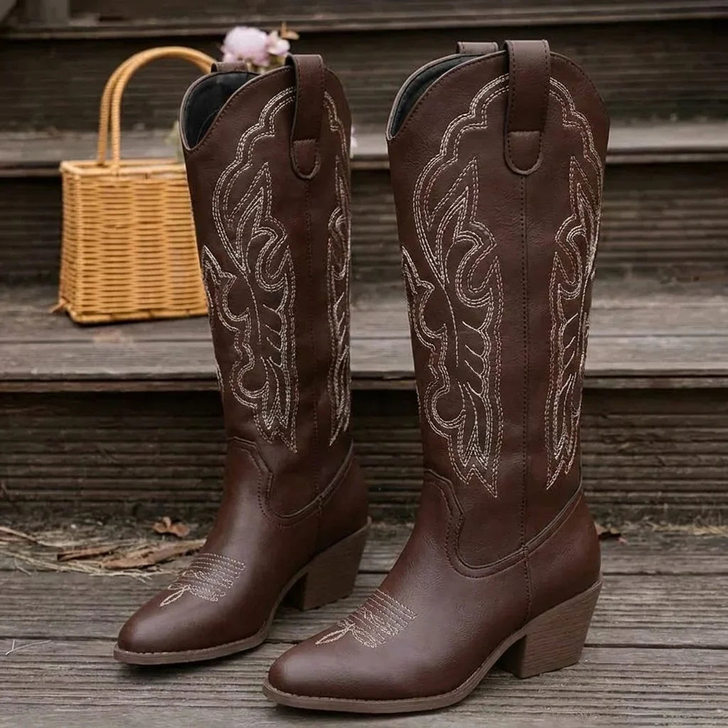 Una | Embroidered Cowgirl Women Knee High Boots for Winter