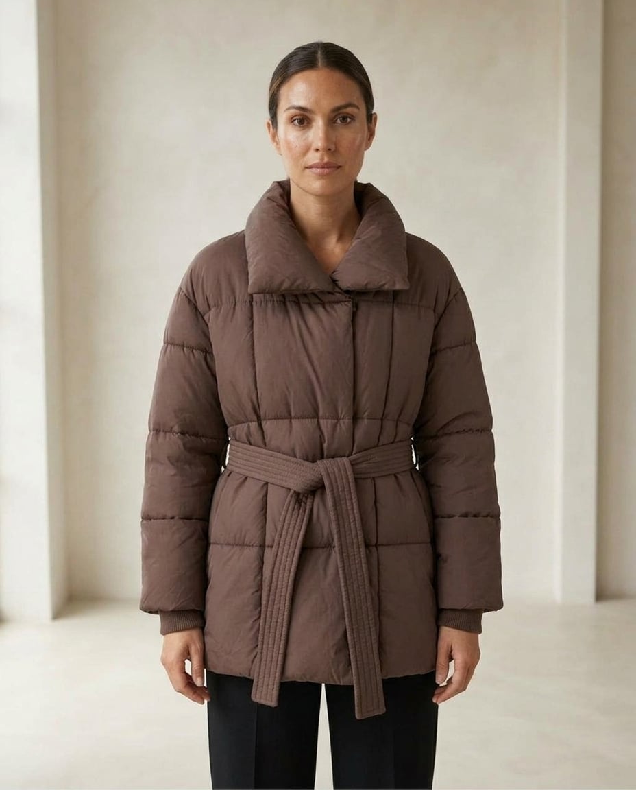 Freya | Fold-Over Collar Knitted-Belt Women's Quilted Jacket for Winter
