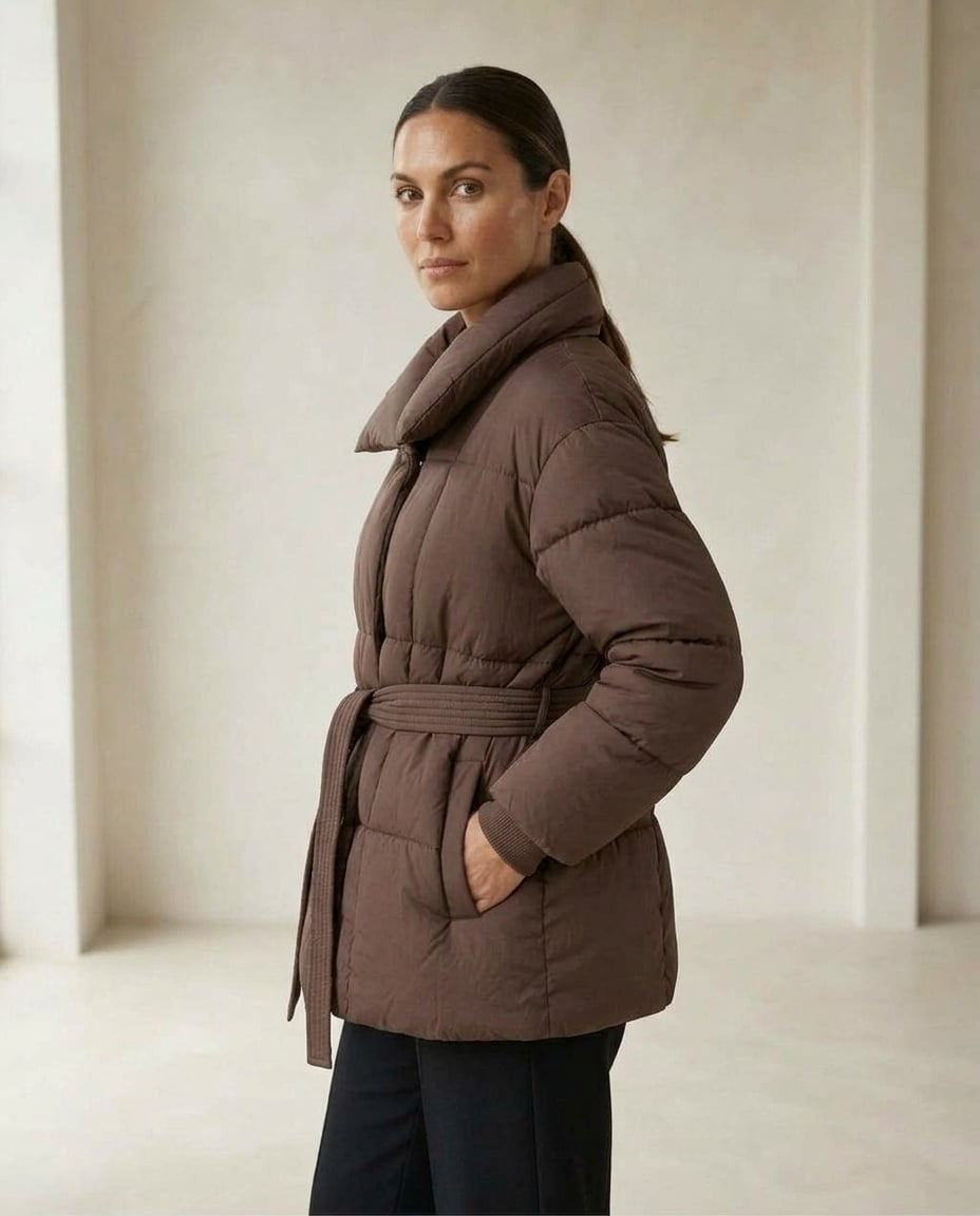 Freya | Fold-Over Collar Knitted-Belt Women's Quilted Jacket for Winter