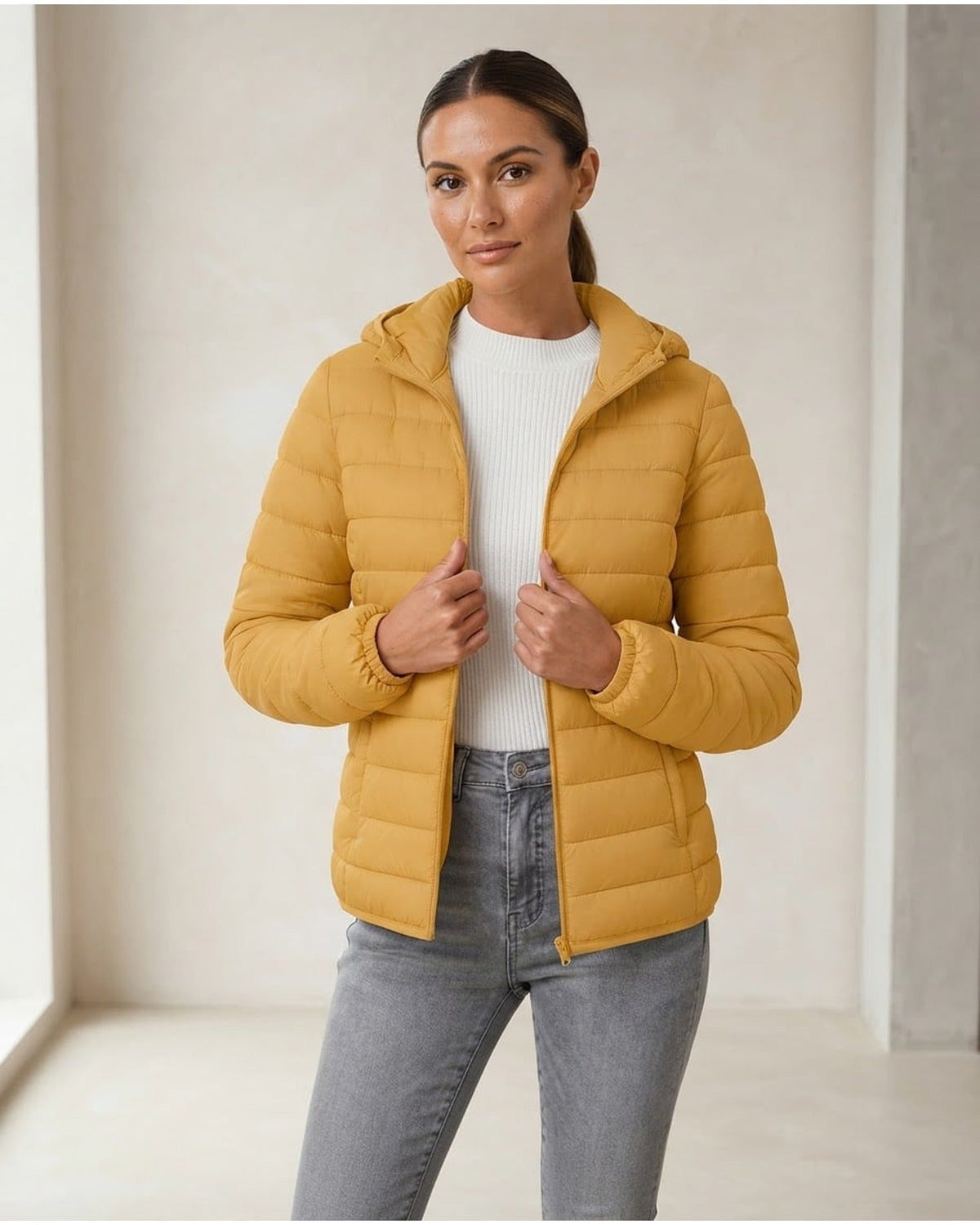 Beatrix | Mustard Hooded Women's Quilted Jacket for Winter