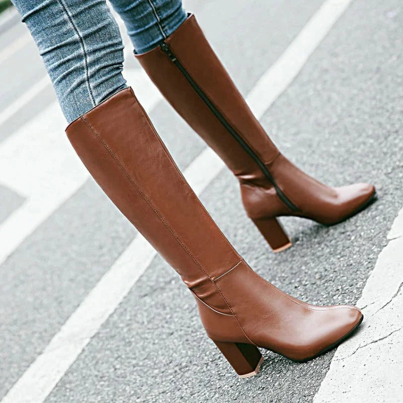 Priya | Square-Toe Women Knee High Boots for Winter