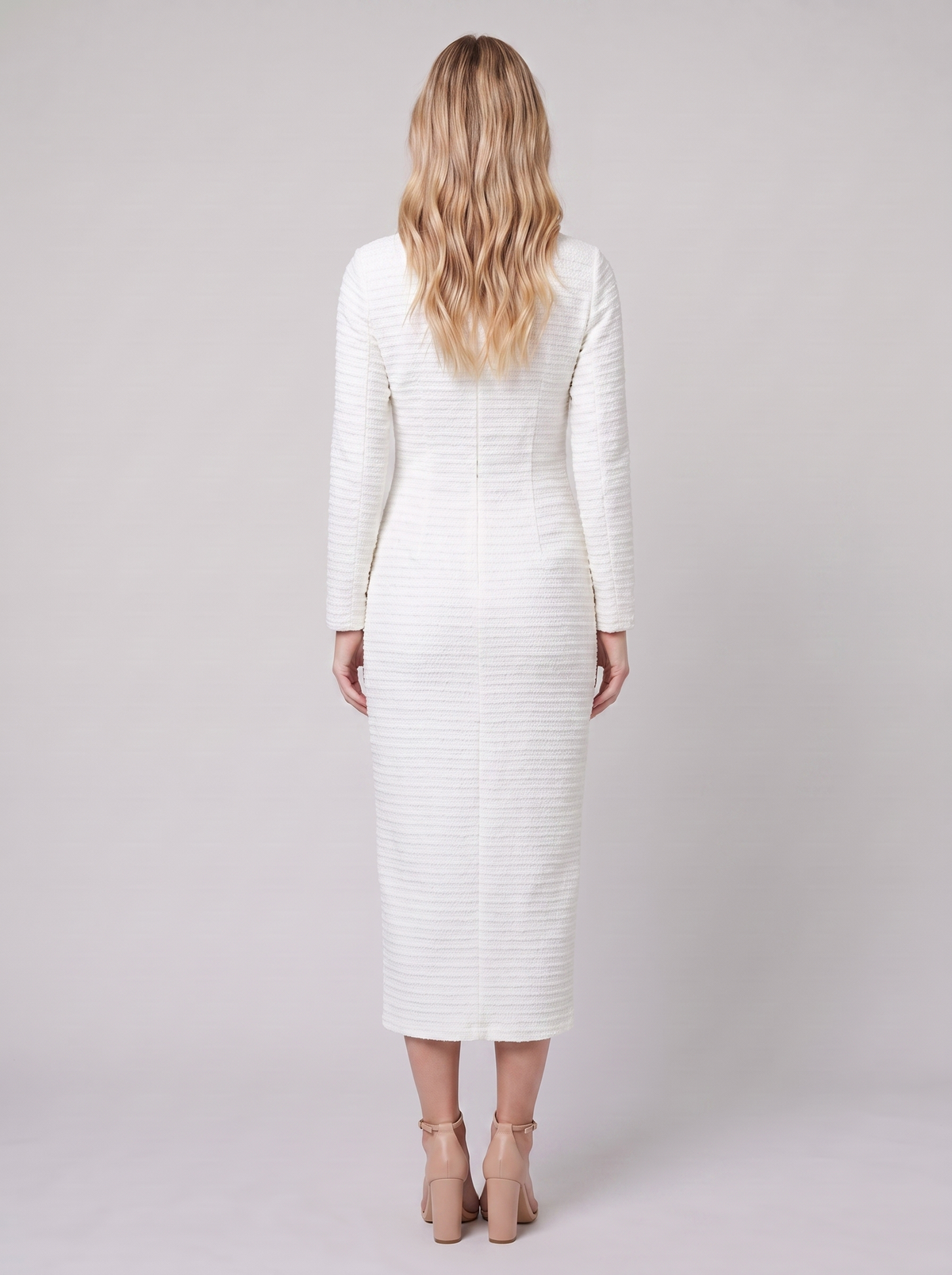 Lilibet | Gold-Button Tweed Women's Midi Dress