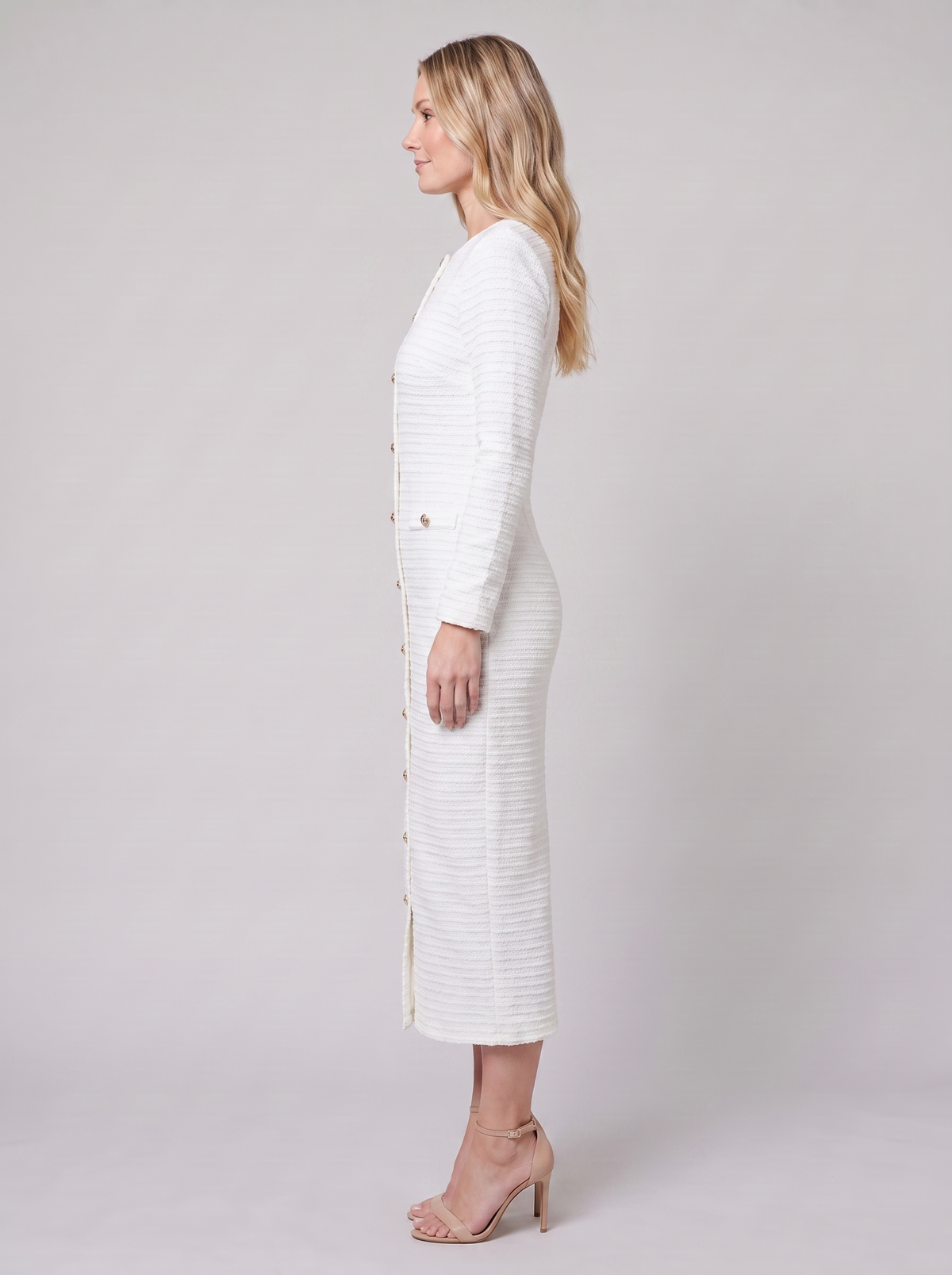 Lilibet | Gold-Button Tweed Women's Midi Dress