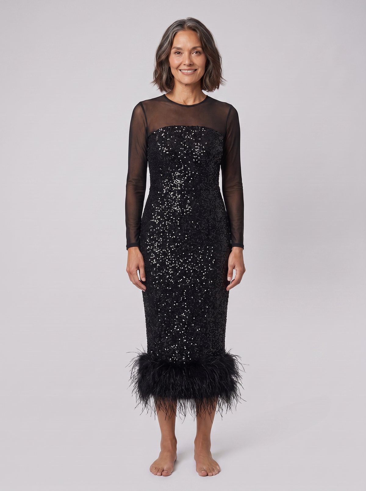 Oriana | Sequin Feather-Trim Women's Party Dress